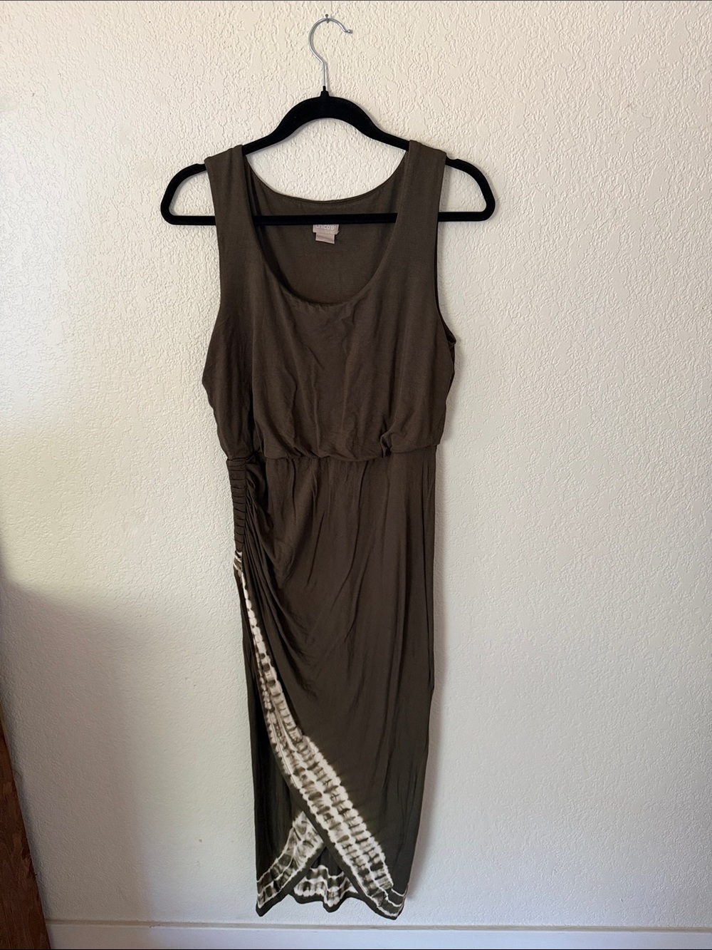 (4 for 20) Chico's Olive Green Sleeveless Maxi with Tie-Dye Side Trim